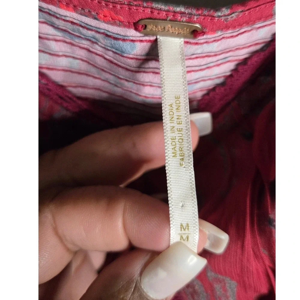 Free People Brunch Date Floral Long Sleeve Smocked‎ Bodysuit Medium Boho